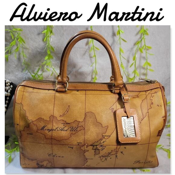 Alviero Martini I'IASSE Italy Geo Map Satchel Barrel Bag PRISTINE CONDITION - Picture 1 of 17